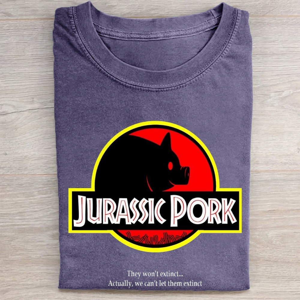 "Jurassic Pork" Dinosaur Parody Vintage Washed Tee