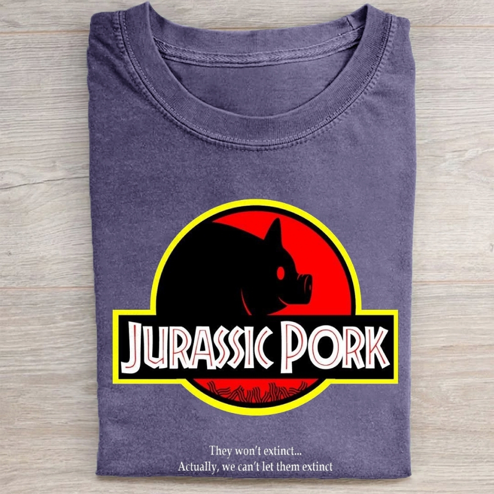 "Jurassic Pork" Dinosaur Parody Vintage Washed Tee