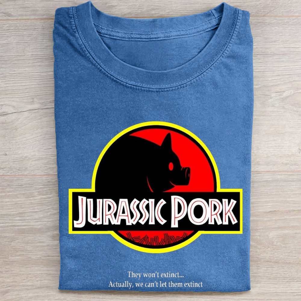 "Jurassic Pork" Dinosaur Parody Vintage Washed Tee