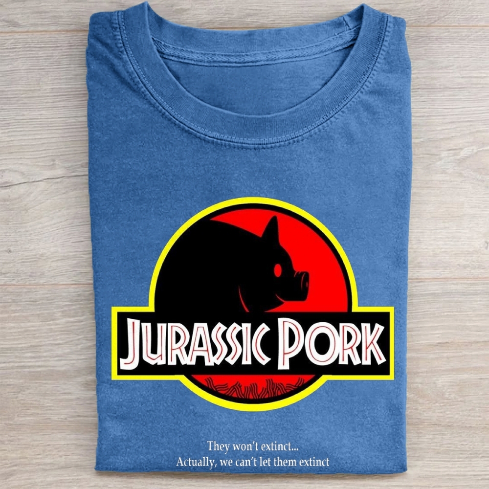"Jurassic Pork" Dinosaur Parody Vintage Washed Tee