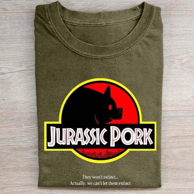 "Jurassic Pork" Dinosaur Parody Vintage Washed Tee