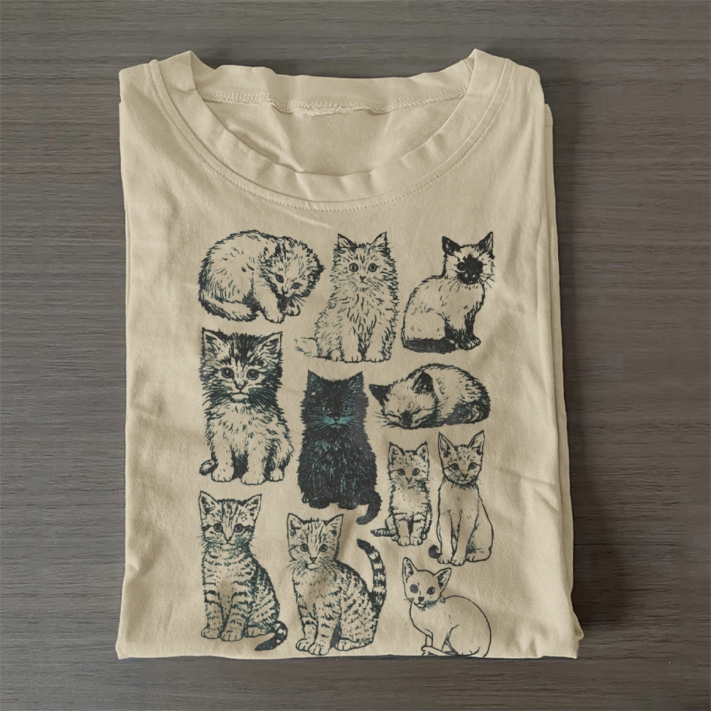 Katter 90-Tals Vintage Cotton T-Shirt 