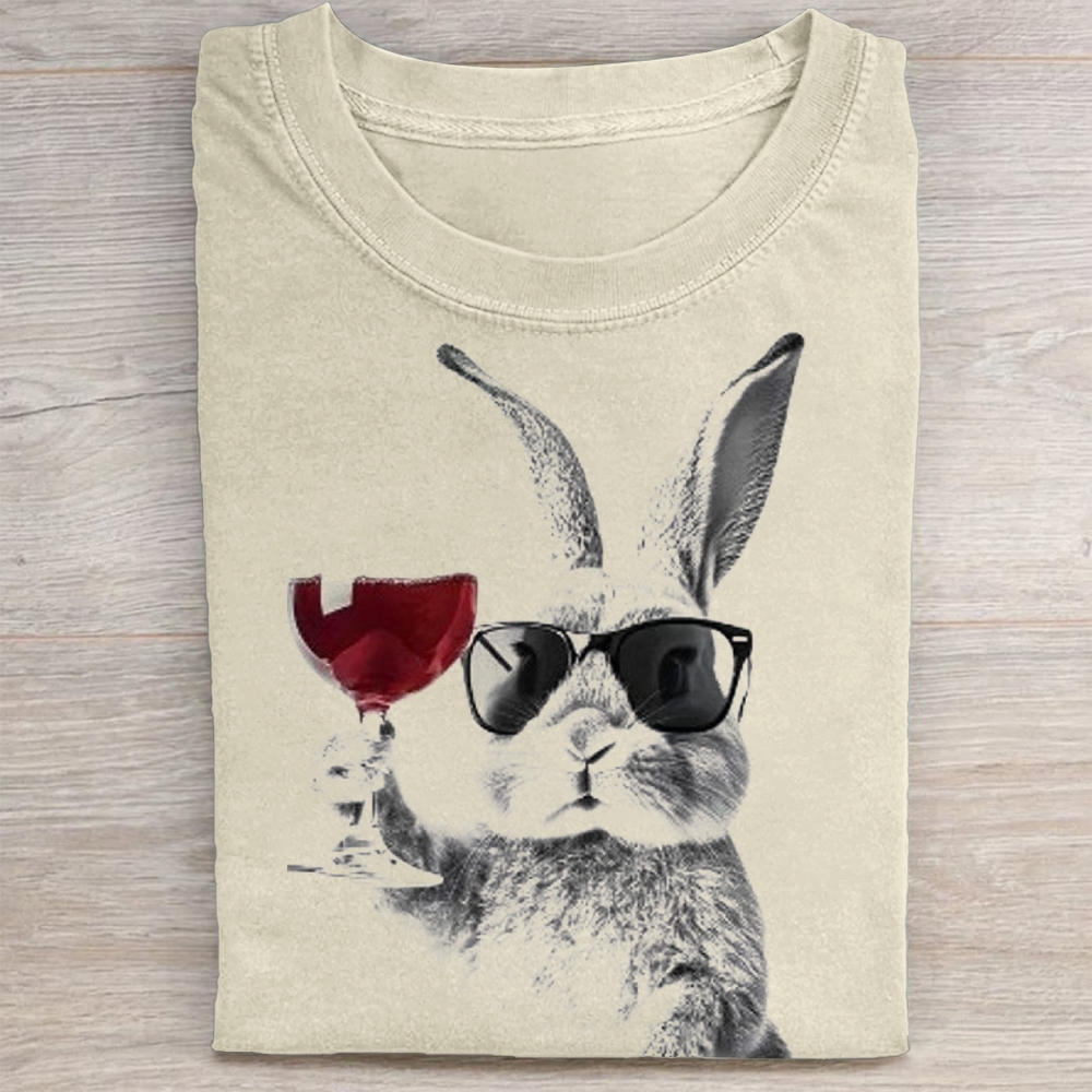 "Wine Bunny" Cool Rabbit Vintage Washed Tee