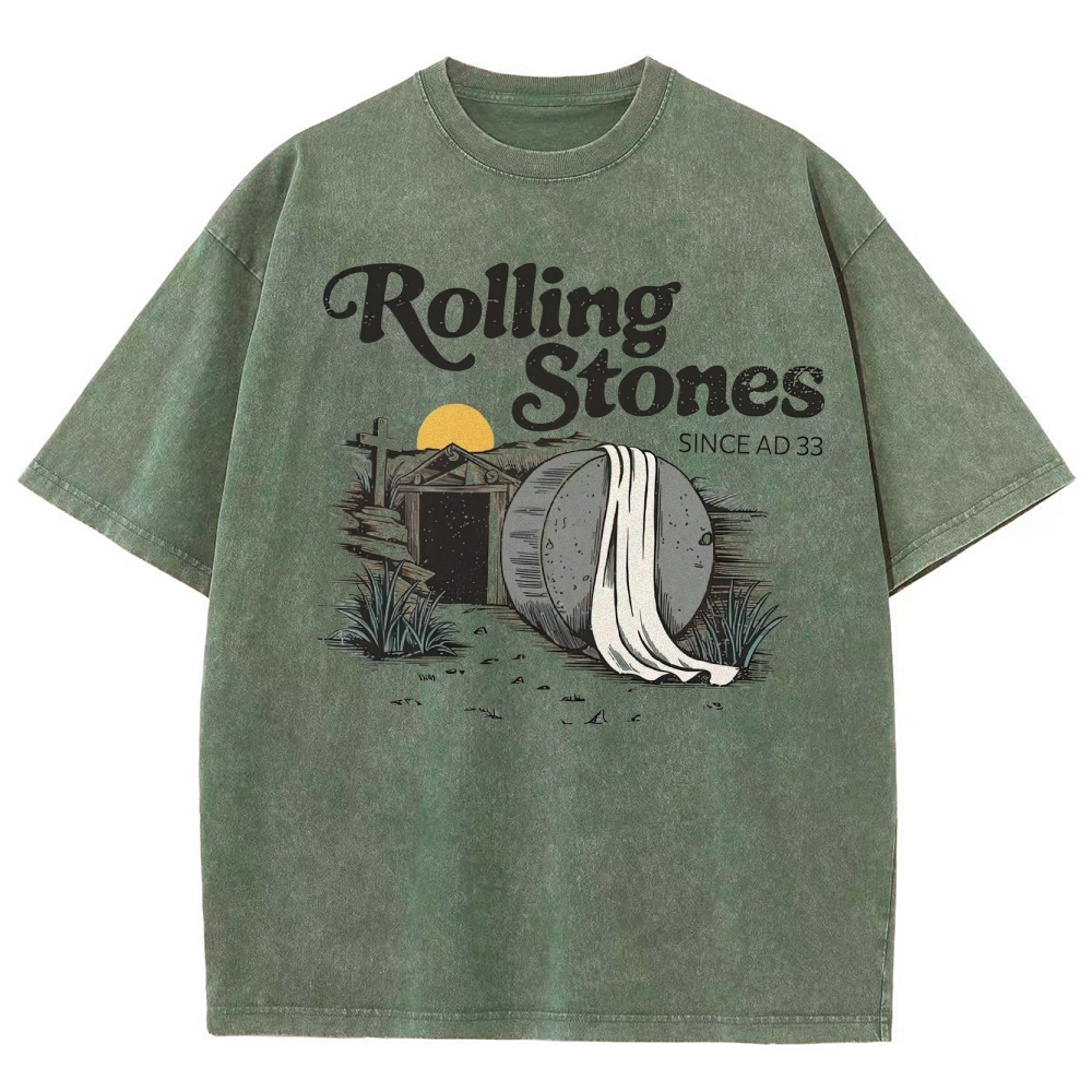 "Rolling Stones Since AD 33" Religious Parody Washed T-Shirt