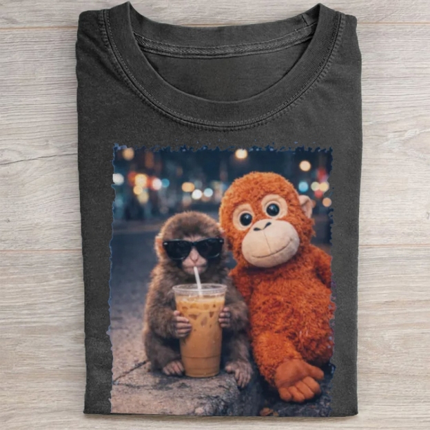 "Night Out Buddies" Monkey Meme Vintage Washed Tee