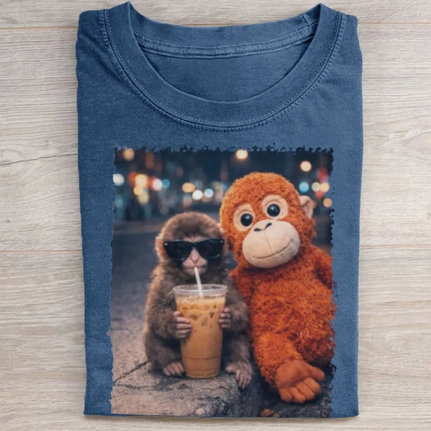 "Night Out Buddies" Monkey Meme Vintage Washed Tee