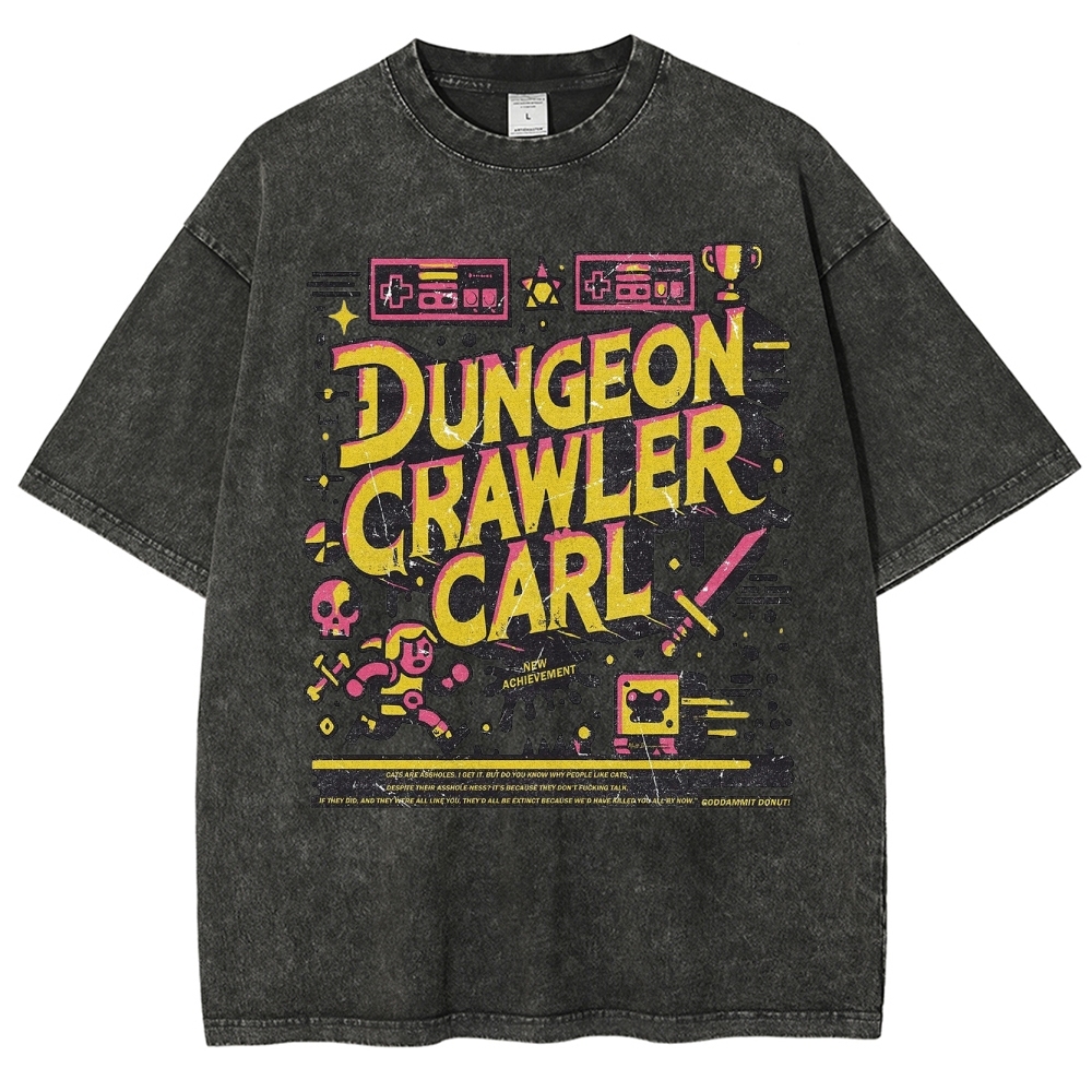 "Dungeon Crawler Carl" Retro Pixel Art Washed T-Shirt