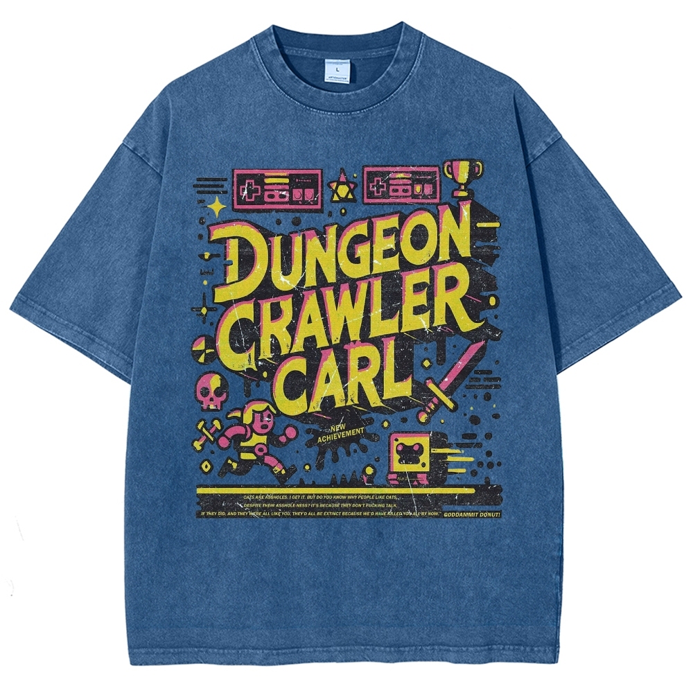 "Dungeon Crawler Carl" Retro Pixel Art Washed T-Shirt