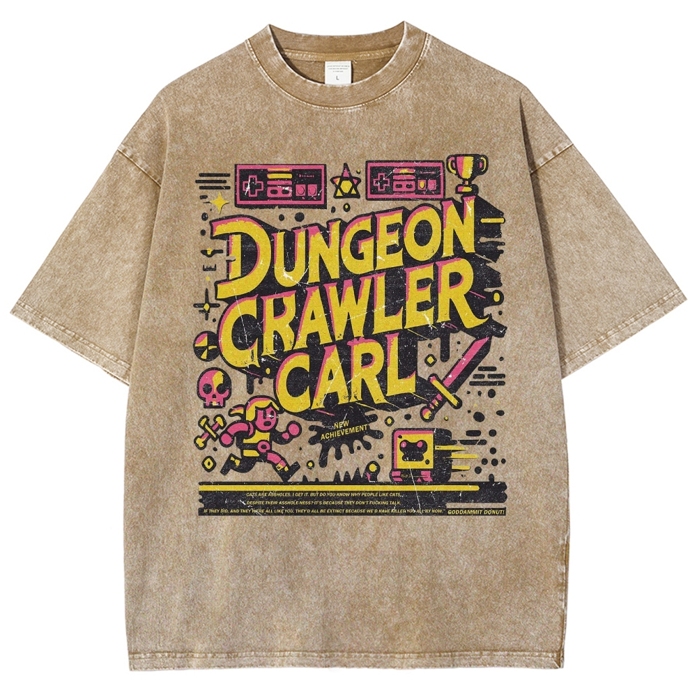 "Dungeon Crawler Carl" Retro Pixel Art Washed T-Shirt