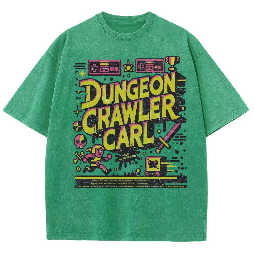 "Dungeon Crawler Carl" Retro Pixel Art Washed T-Shirt