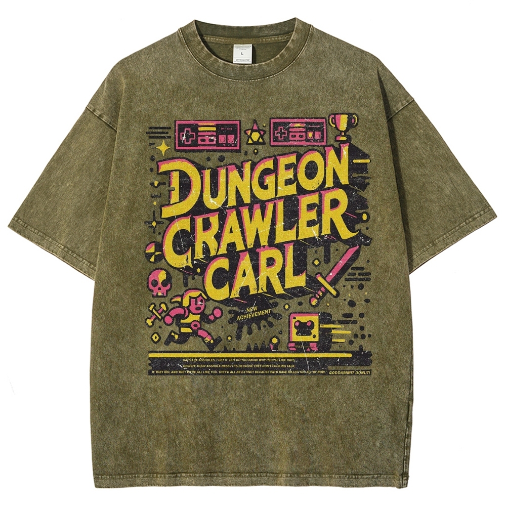 "Dungeon Crawler Carl" Retro Pixel Art Washed T-Shirt