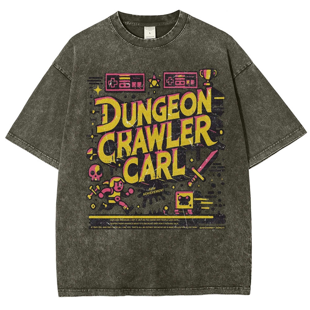 "Dungeon Crawler Carl" Retro Pixel Art Washed T-Shirt