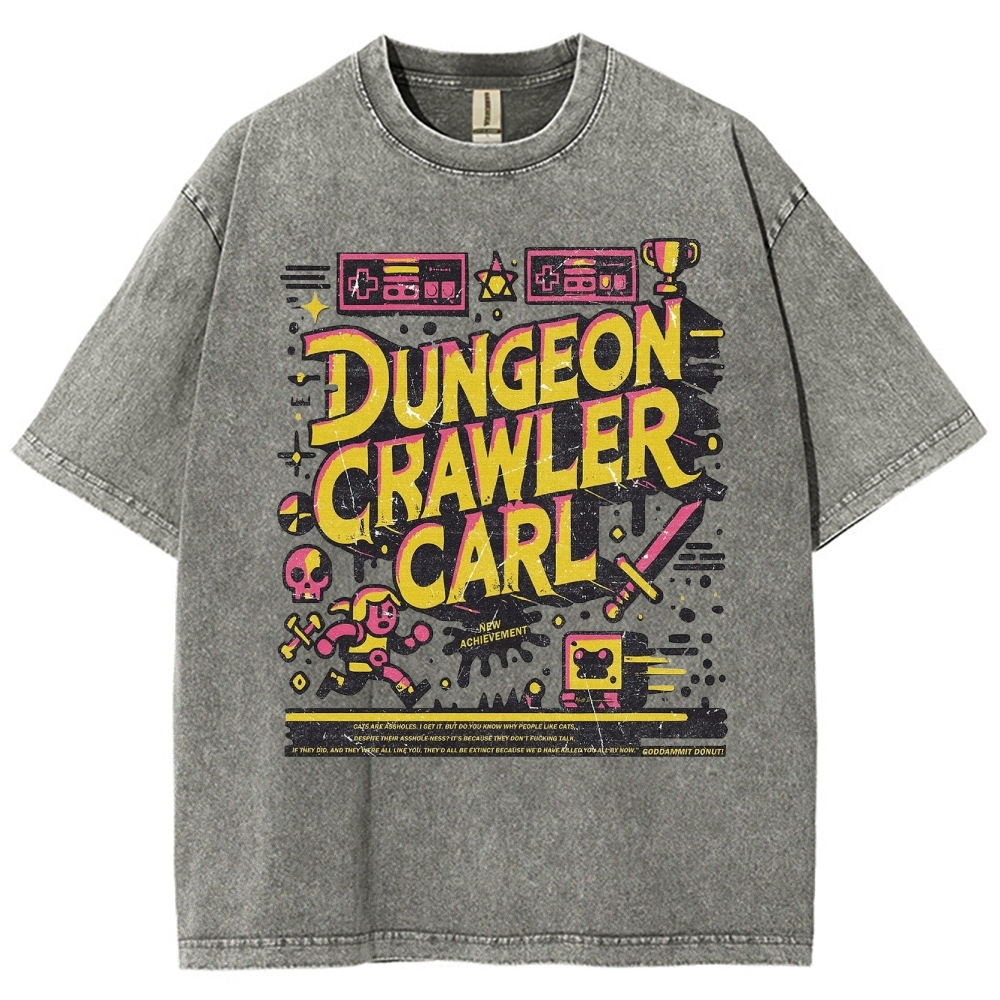 "Dungeon Crawler Carl" Retro Pixel Art Washed T-Shirt