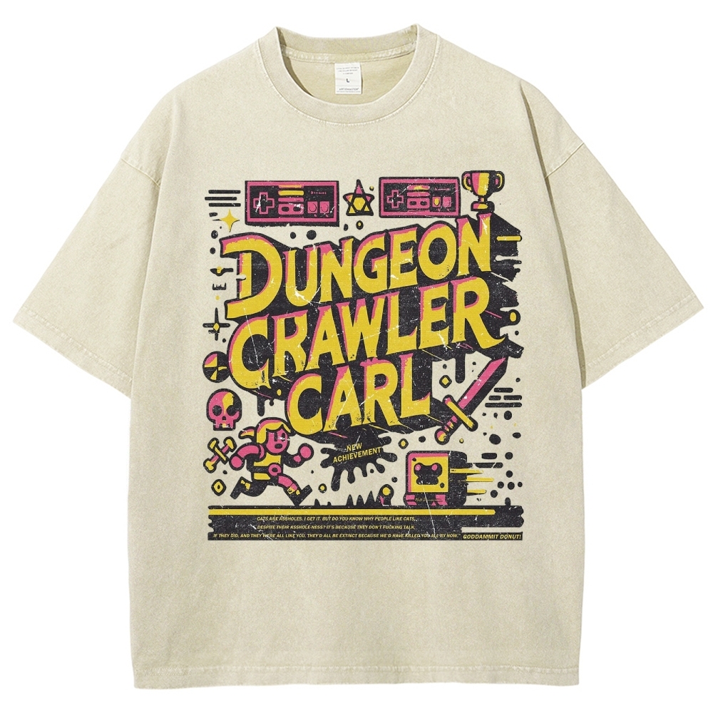 "Dungeon Crawler Carl" Retro Pixel Art Washed T-Shirt