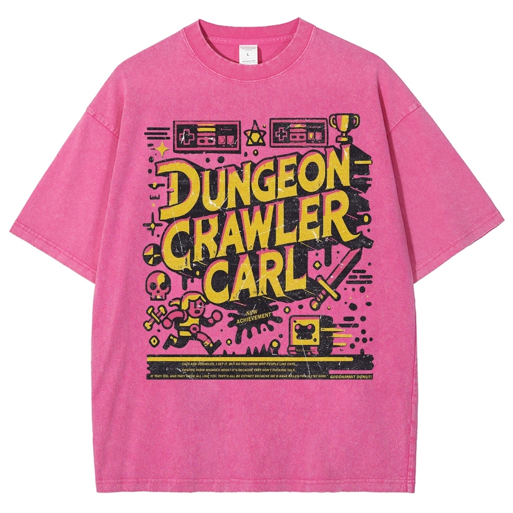 "Dungeon Crawler Carl" Retro Pixel Art Washed T-Shirt