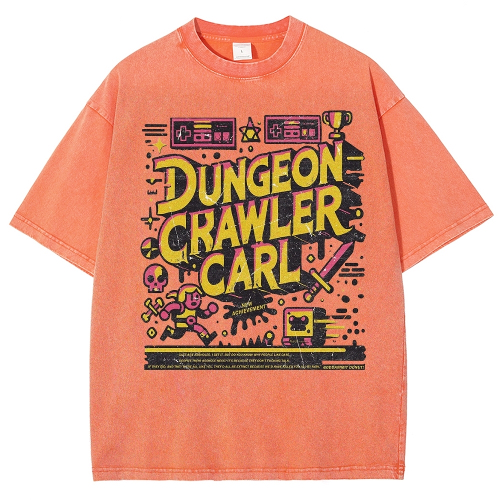 "Dungeon Crawler Carl" Retro Pixel Art Washed T-Shirt