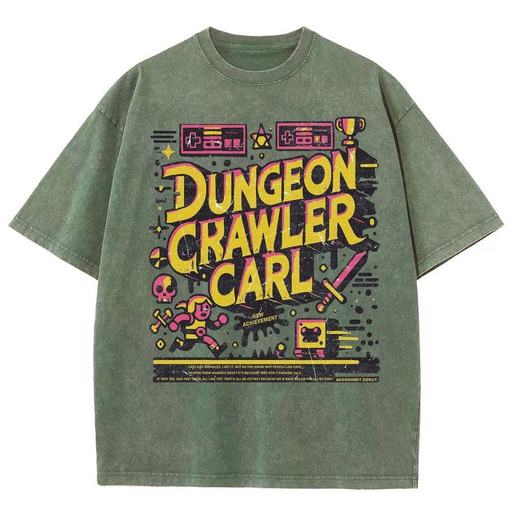 "Dungeon Crawler Carl" Retro Pixel Art Washed T-Shirt