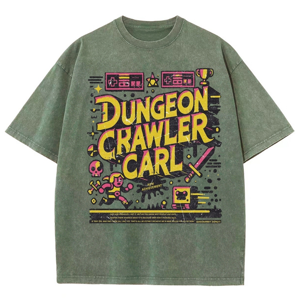 "Dungeon Crawler Carl" Retro Pixel Art Washed T-Shirt