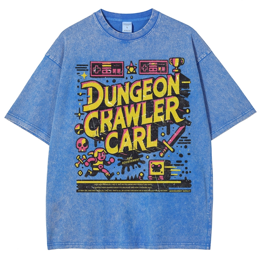 "Dungeon Crawler Carl" Retro Pixel Art Washed T-Shirt