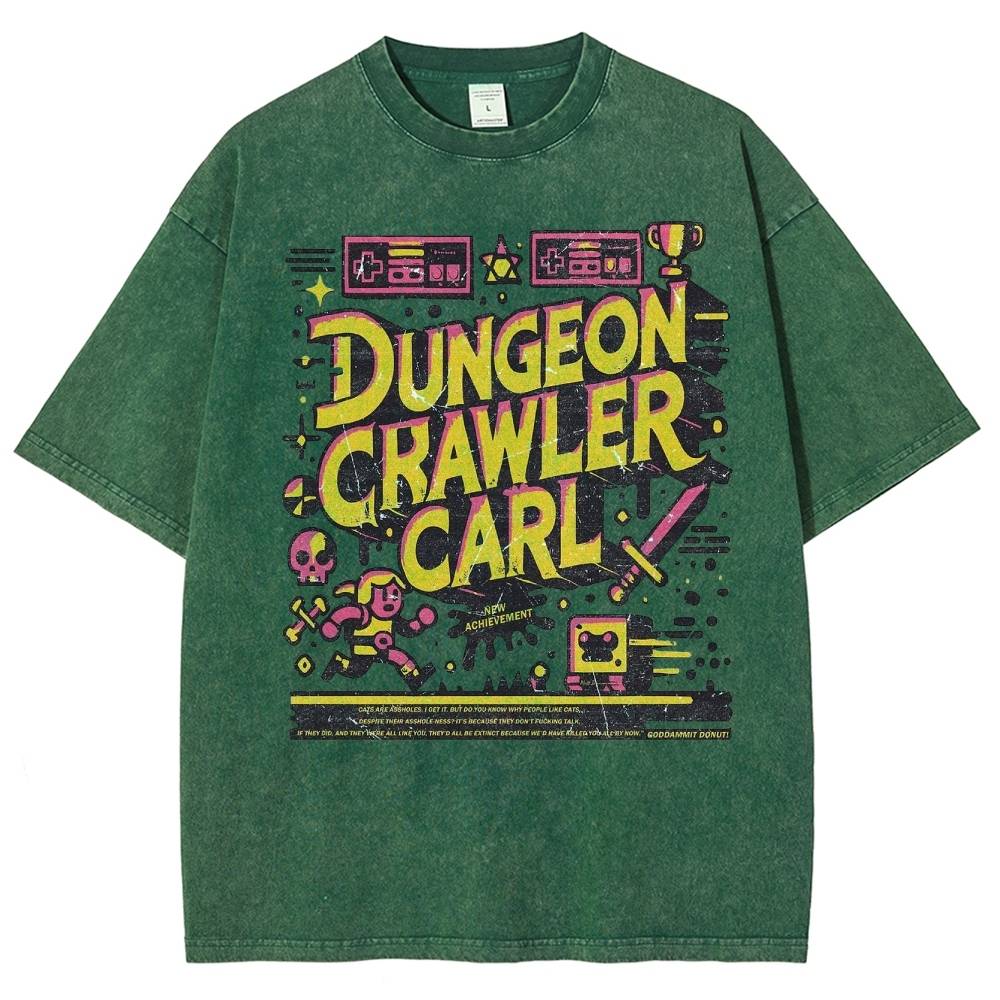 "Dungeon Crawler Carl" Retro Pixel Art Washed T-Shirt