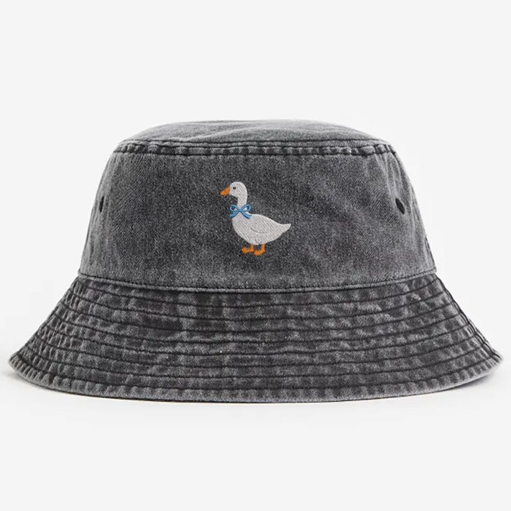 Goose Embroidery Pattern Washed Bucket Hat 