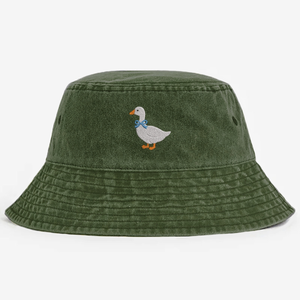 Goose Embroidery Pattern Washed Bucket Hat 
