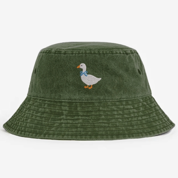 Goose Embroidery Pattern Washed Bucket Hat 