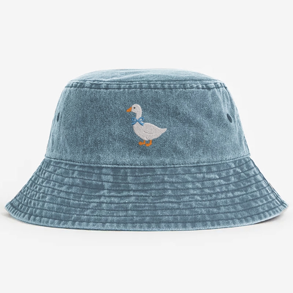 Goose Embroidery Pattern Washed Bucket Hat