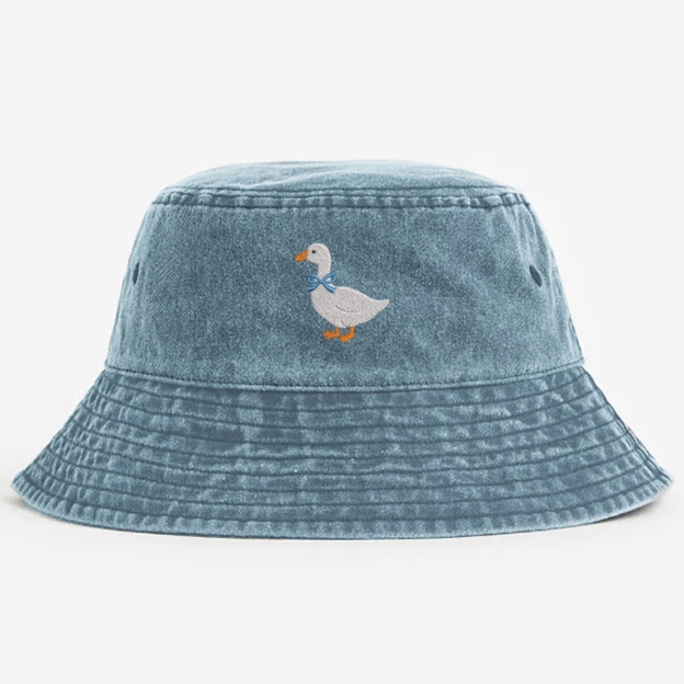 Goose Embroidery Pattern Washed Bucket Hat 