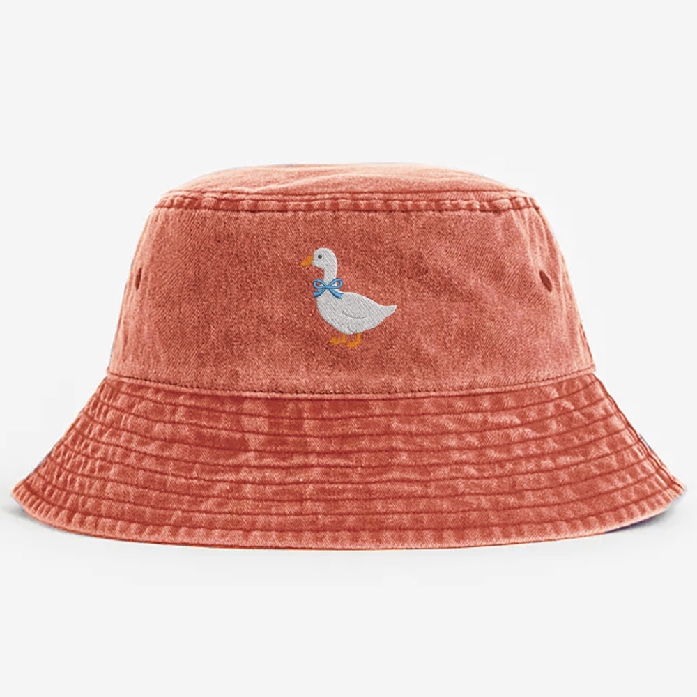 Goose Embroidery Pattern Washed Bucket Hat 