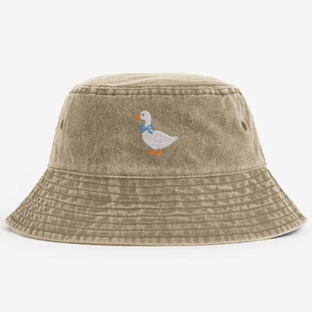 Goose Embroidery Pattern Washed Bucket Hat 