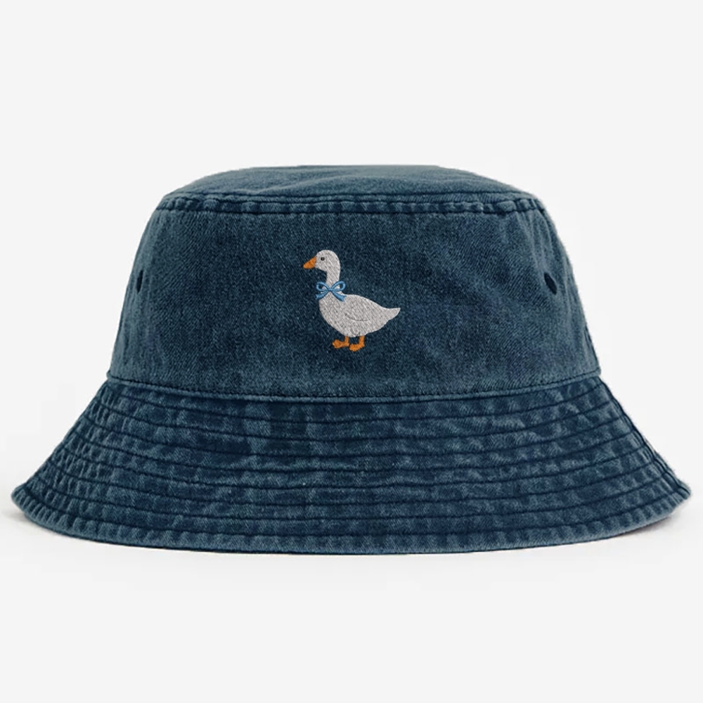 Goose Embroidery Pattern Washed Bucket Hat 