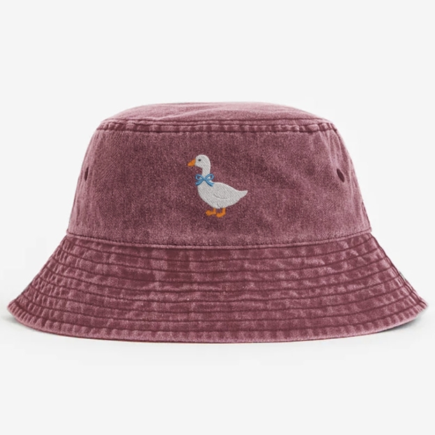 Goose Embroidery Pattern Washed Bucket Hat 