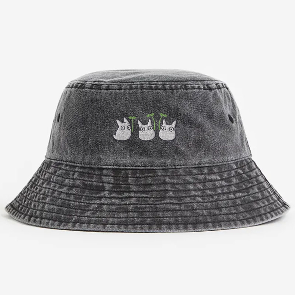 Chibi Forest Sprites Embroidered  Washed Bucket Hat