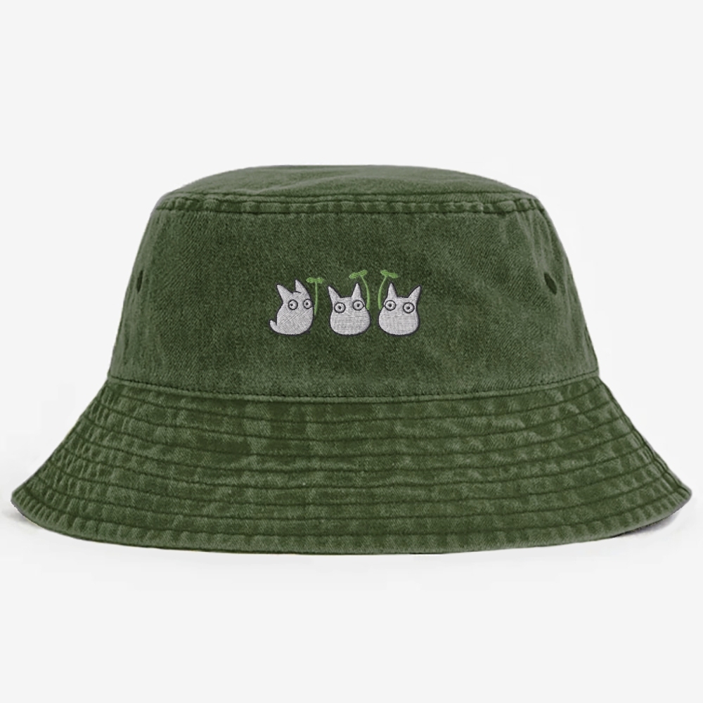 Chibi Forest Sprites Embroidered  Washed Bucket Hat