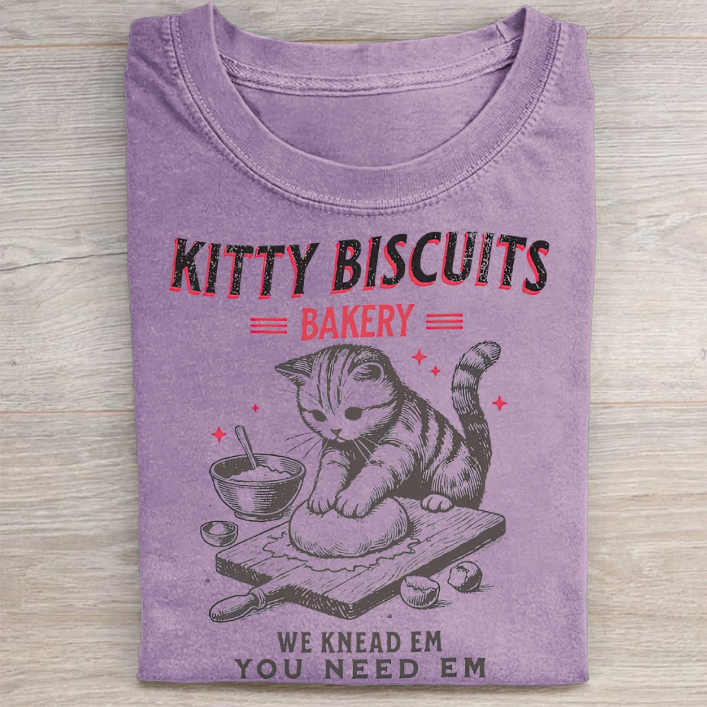 "Kitty Biscuits Bakery" Cat Baking Vintage Washed Tee