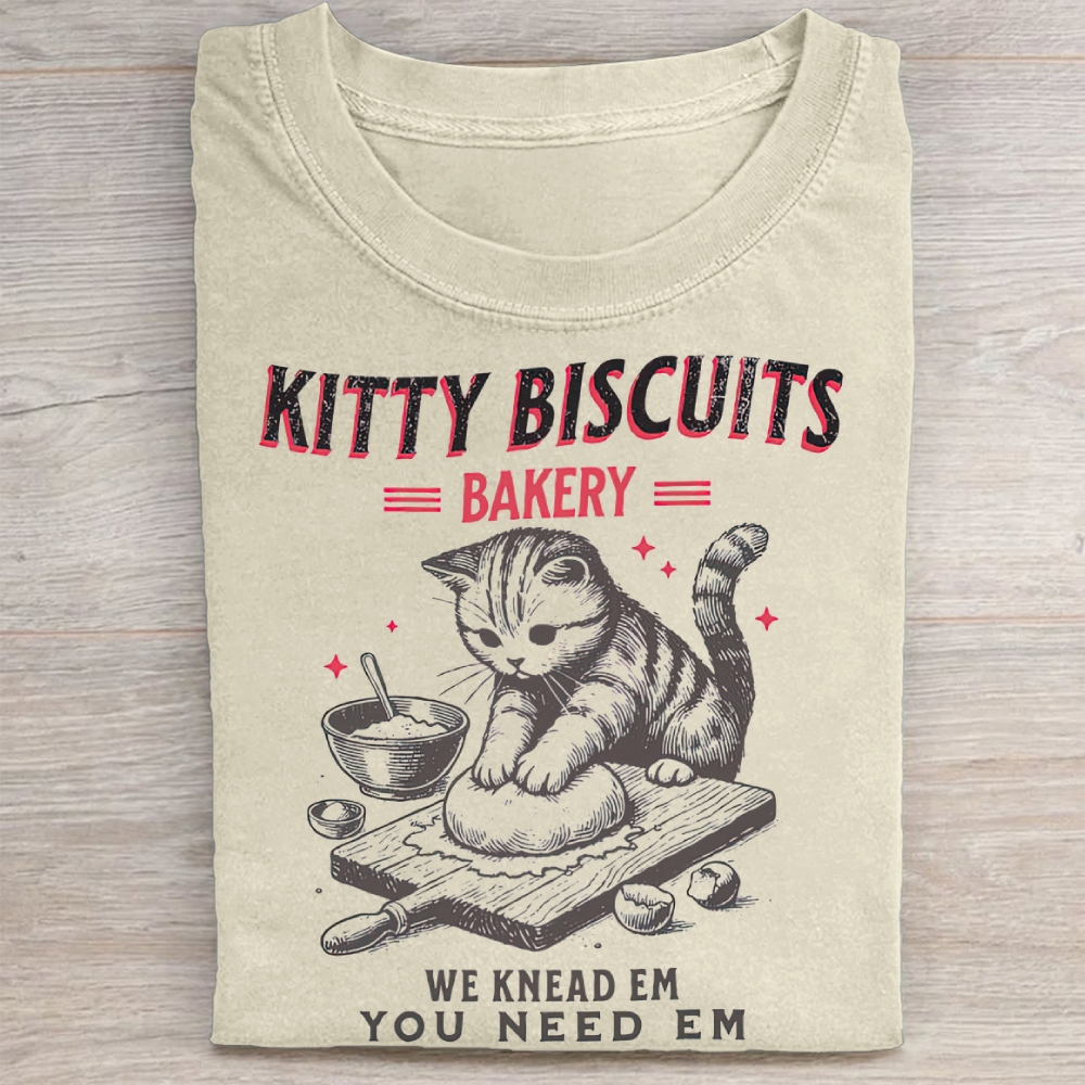 "Kitty Biscuits Bakery" Cat Baking Vintage Washed Tee