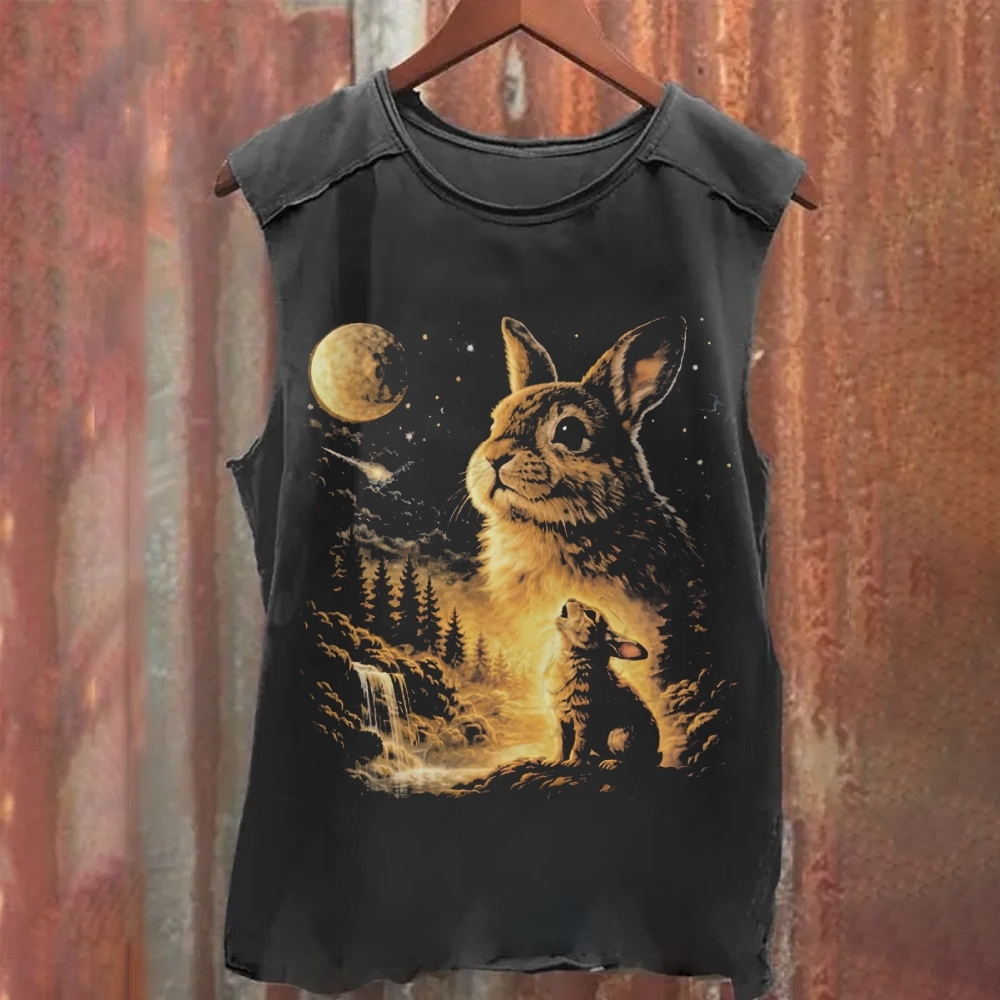 Bunny Howling to the Moon Washed Tank Top