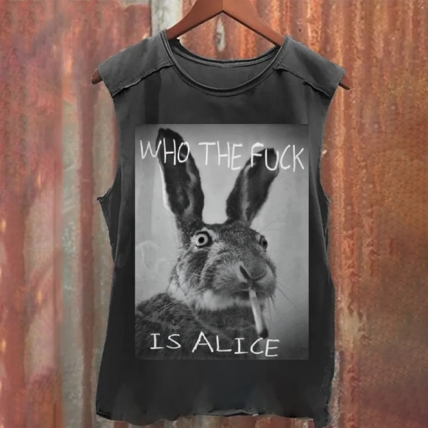 Edgy Smoking Hare Vintage Wash Graphic Washed Tank Top 