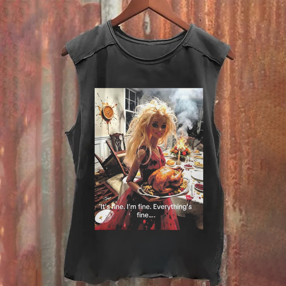 Funny Doll Face Meme Washed Tank Top 