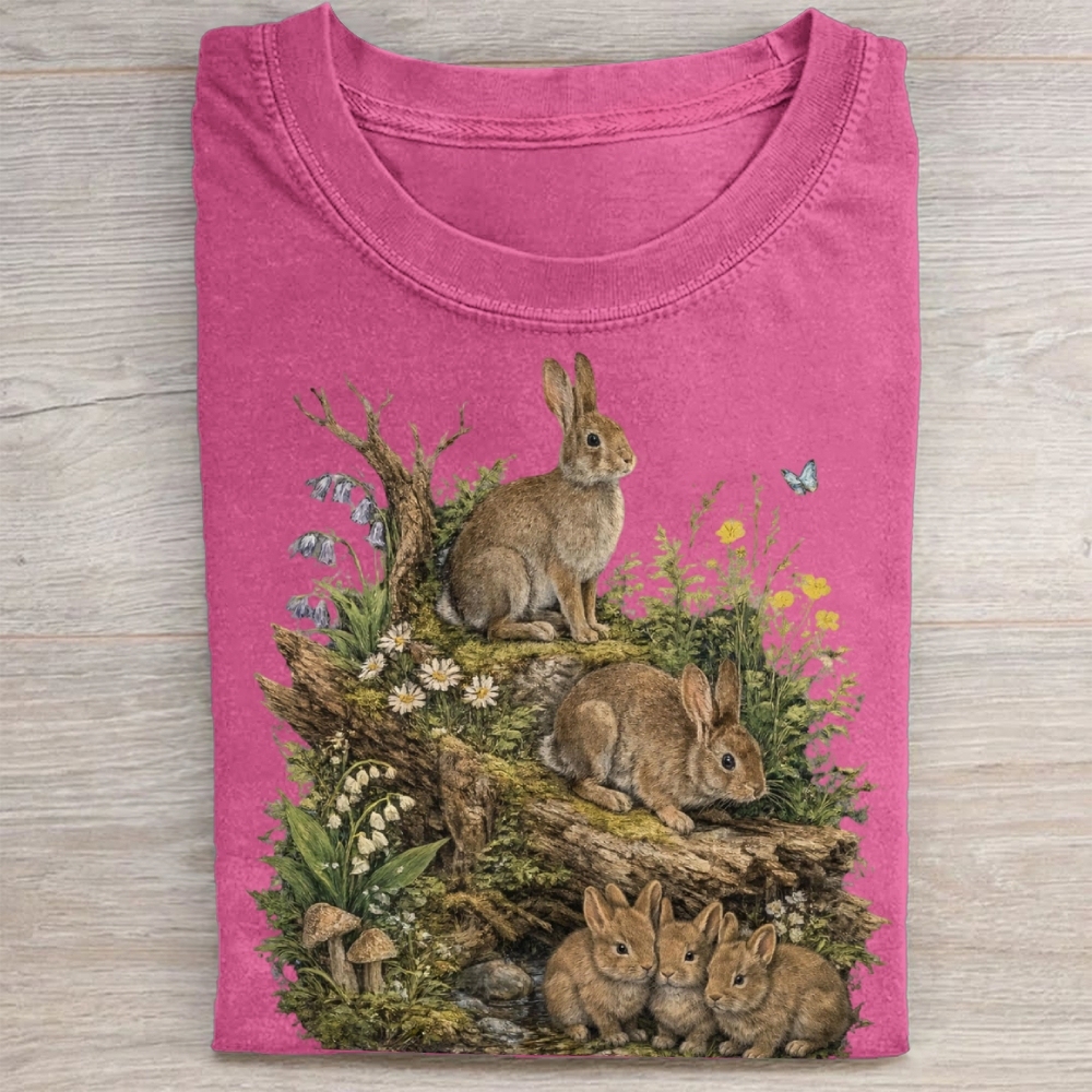 Vintage Woodland Rabbit Graphic Washed Tee 