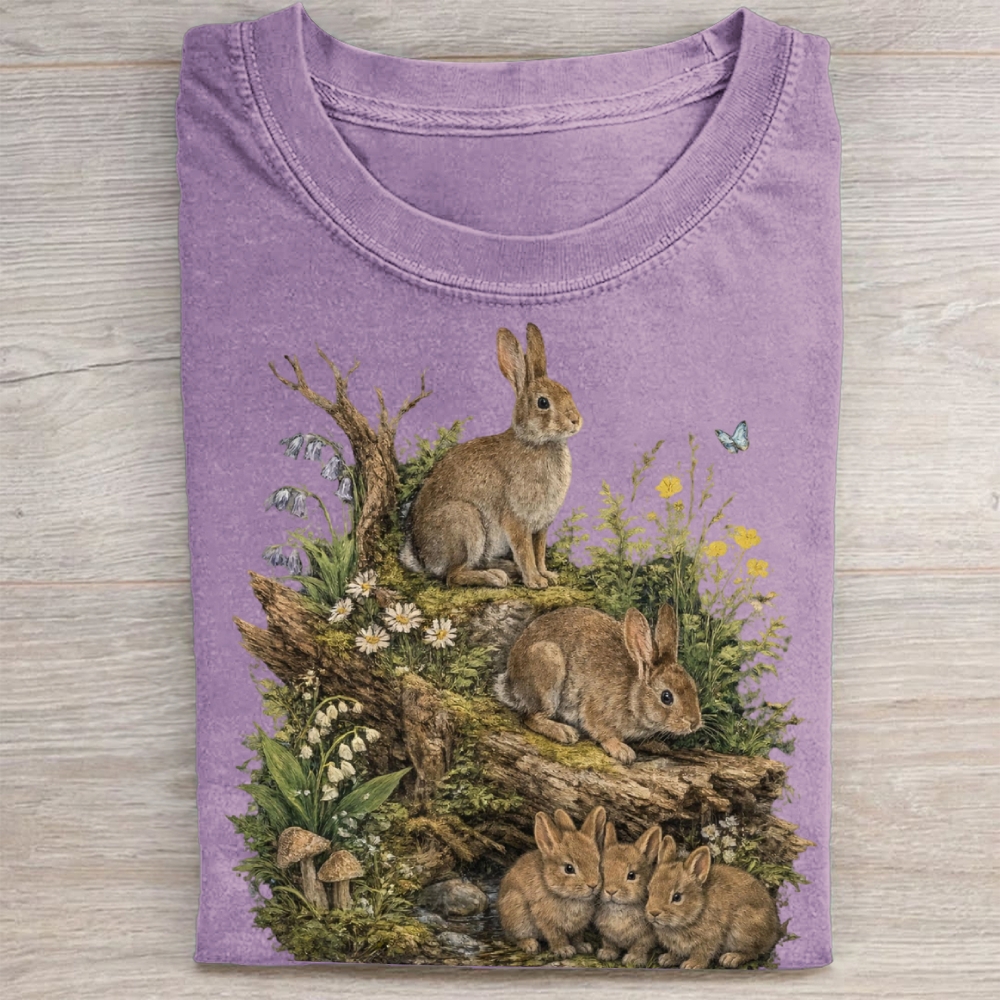 Vintage Woodland Rabbit Graphic Washed Tee 