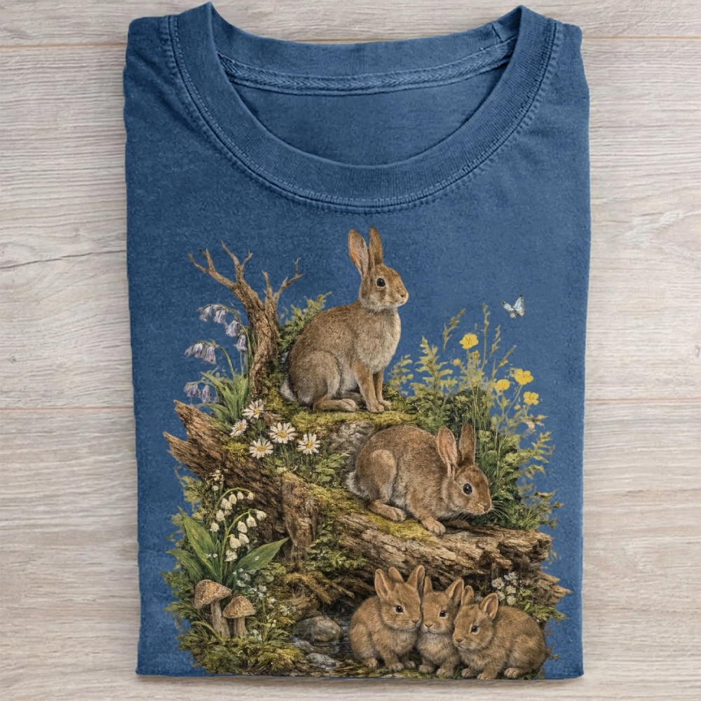 Vintage Woodland Rabbit Graphic Washed Tee 
