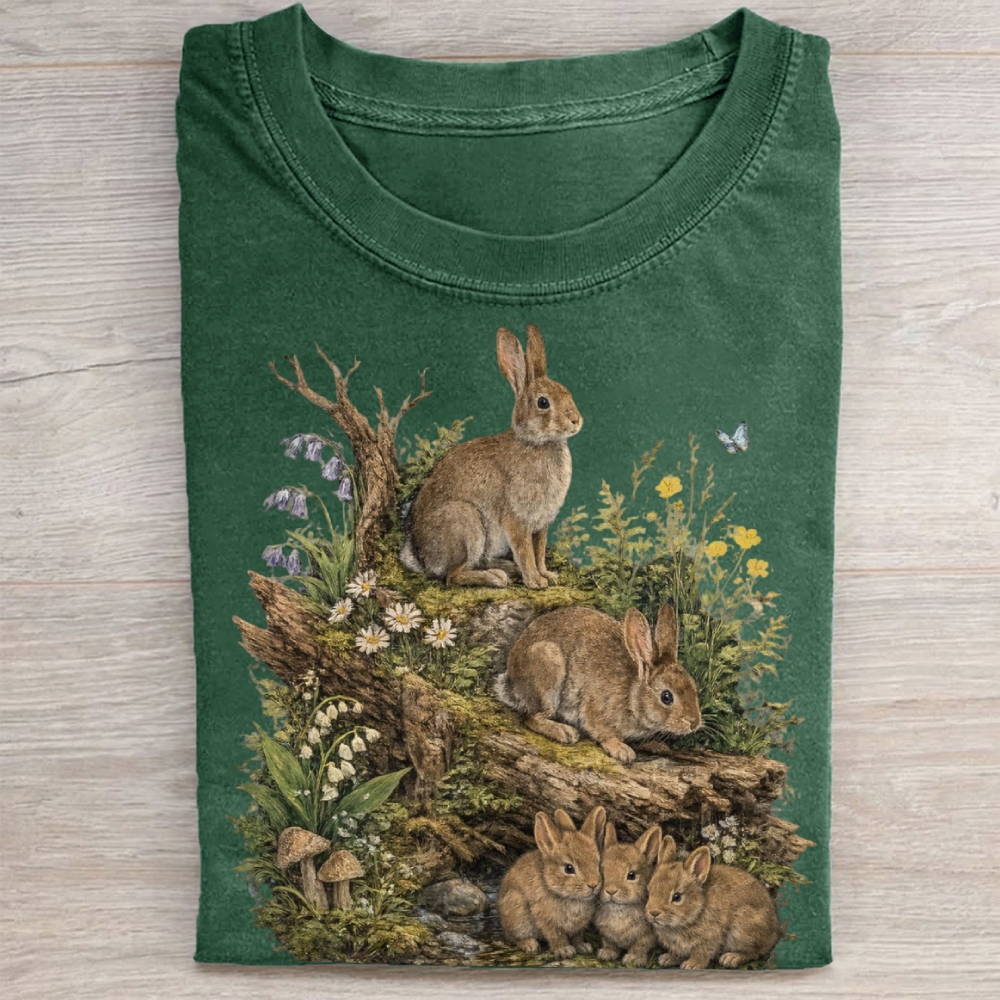 Vintage Woodland Rabbit Graphic Washed Tee 