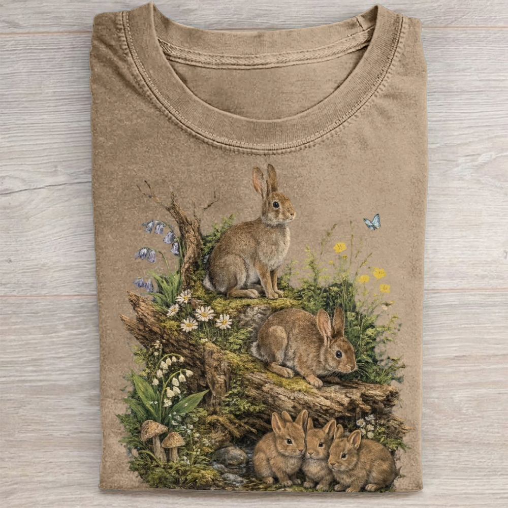 Vintage Woodland Rabbit Graphic Washed Tee 