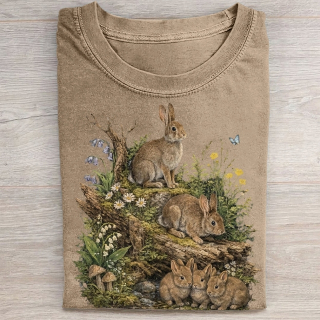 Vintage Woodland Rabbit Graphic Washed Tee 