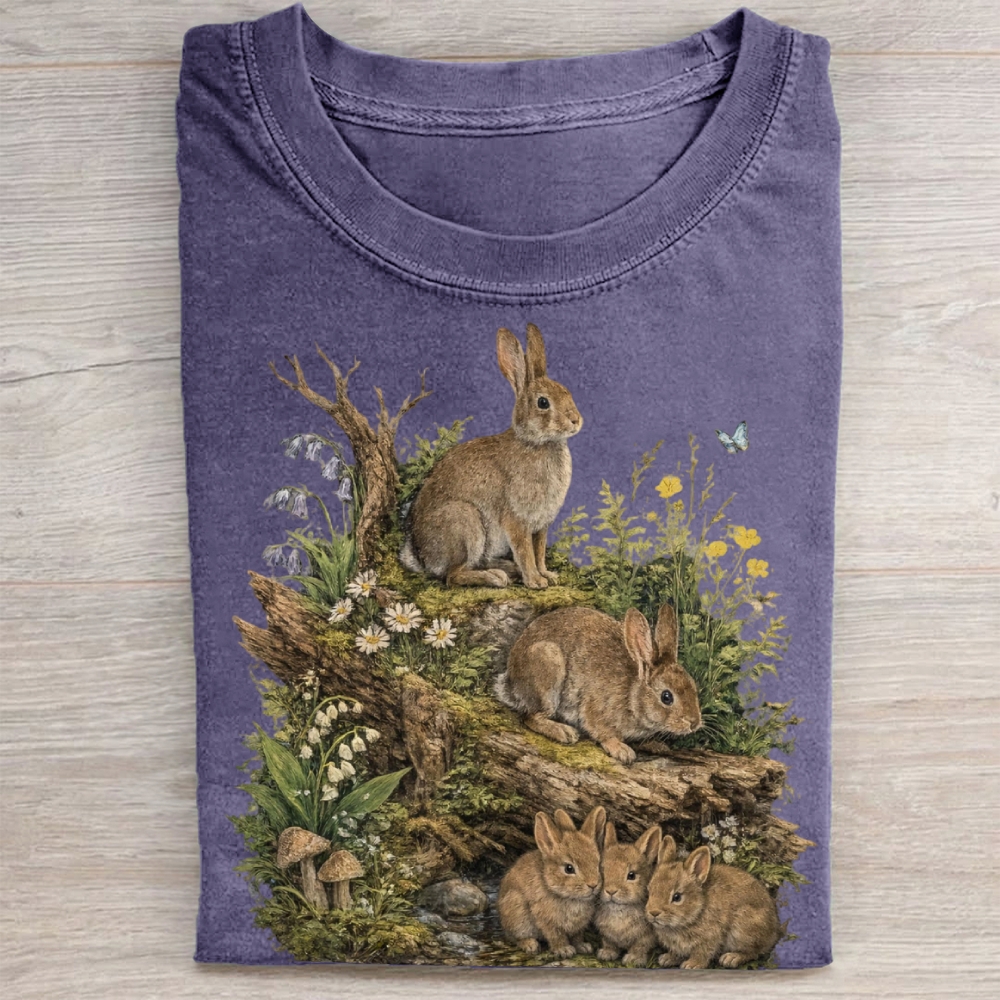 Vintage Woodland Rabbit Graphic Washed Tee 