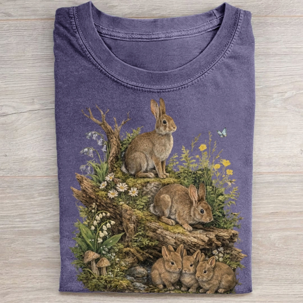 Vintage Woodland Rabbit Graphic Washed Tee 