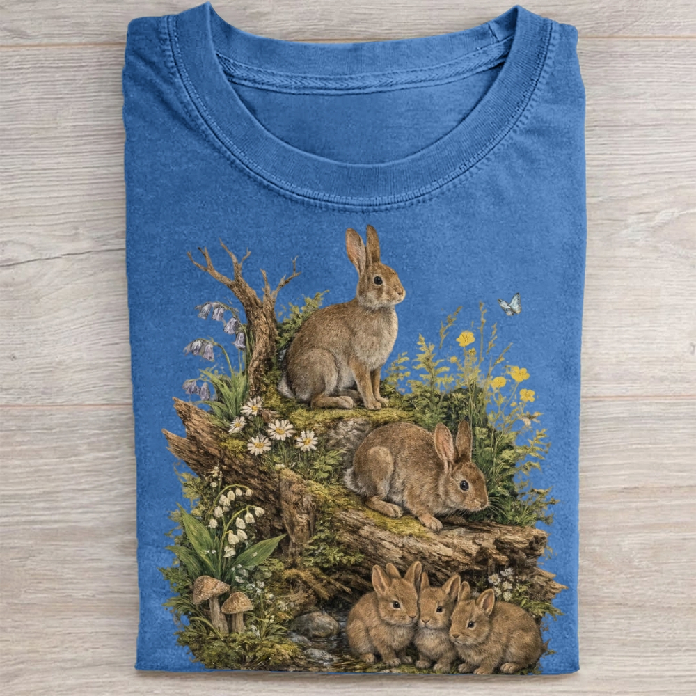 Vintage Woodland Rabbit Graphic Washed Tee 