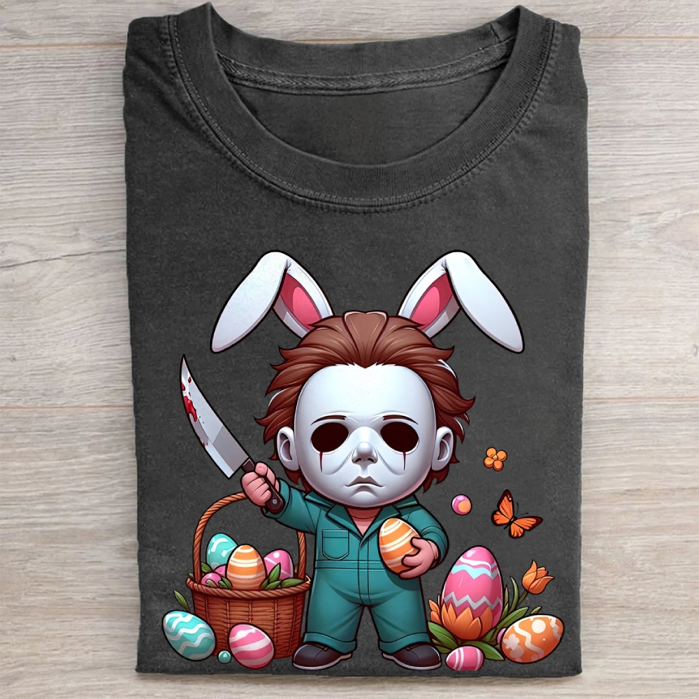 "Easter Michael Myers" Horror Parody Vintage Washed Tee